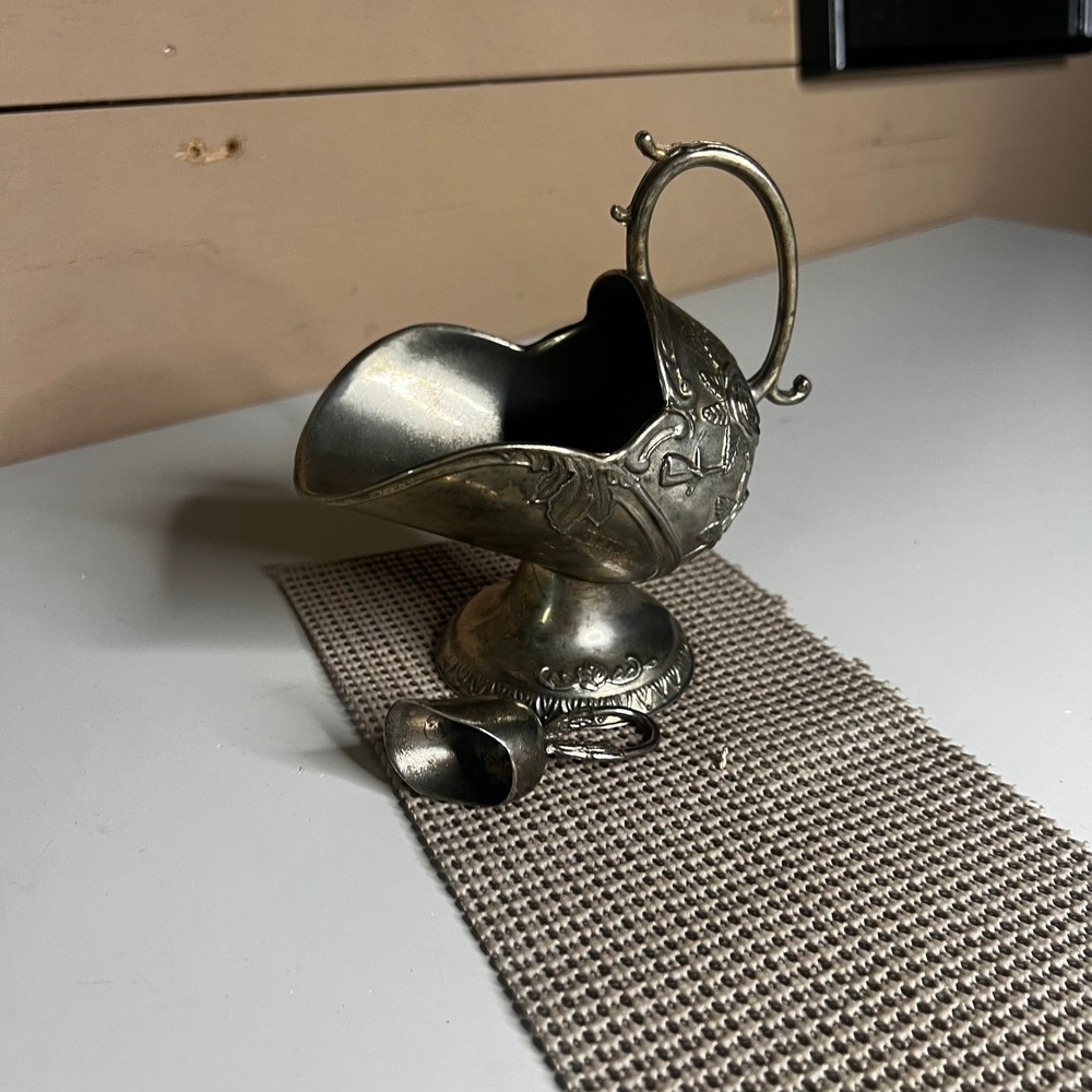 Vintage Silver Plated Rose Embossed Sugar Scuttle with Scoop Floral Decor